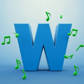 Green music notes — letter W