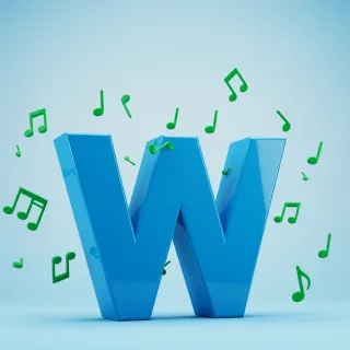 Green music notes — letter W (variant 2)