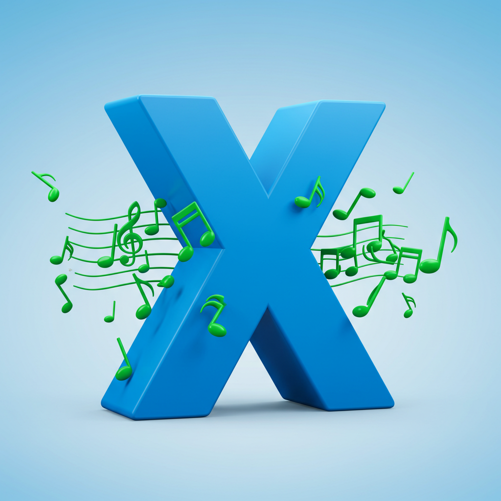 Green music notes — letter X (variant 2)
