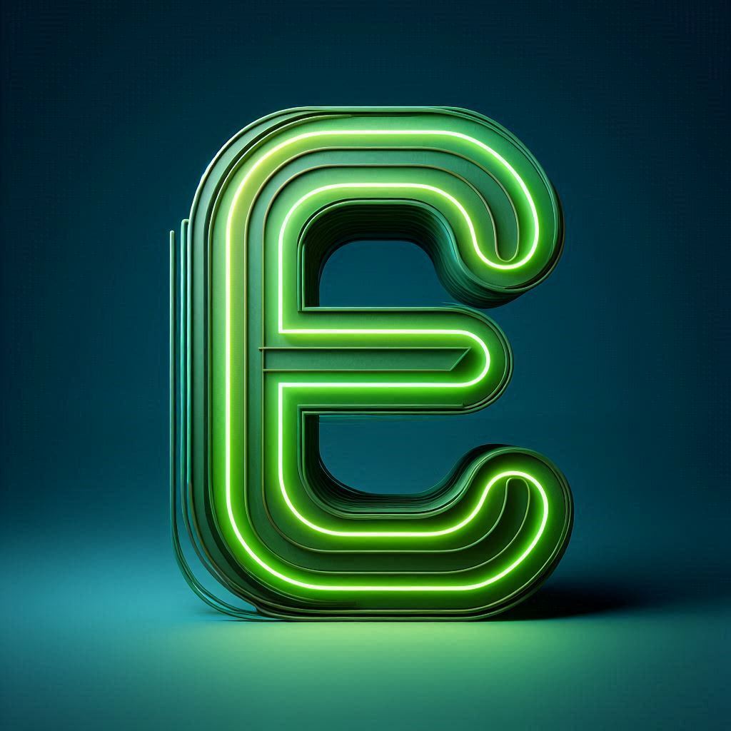 Green neon — letter E
