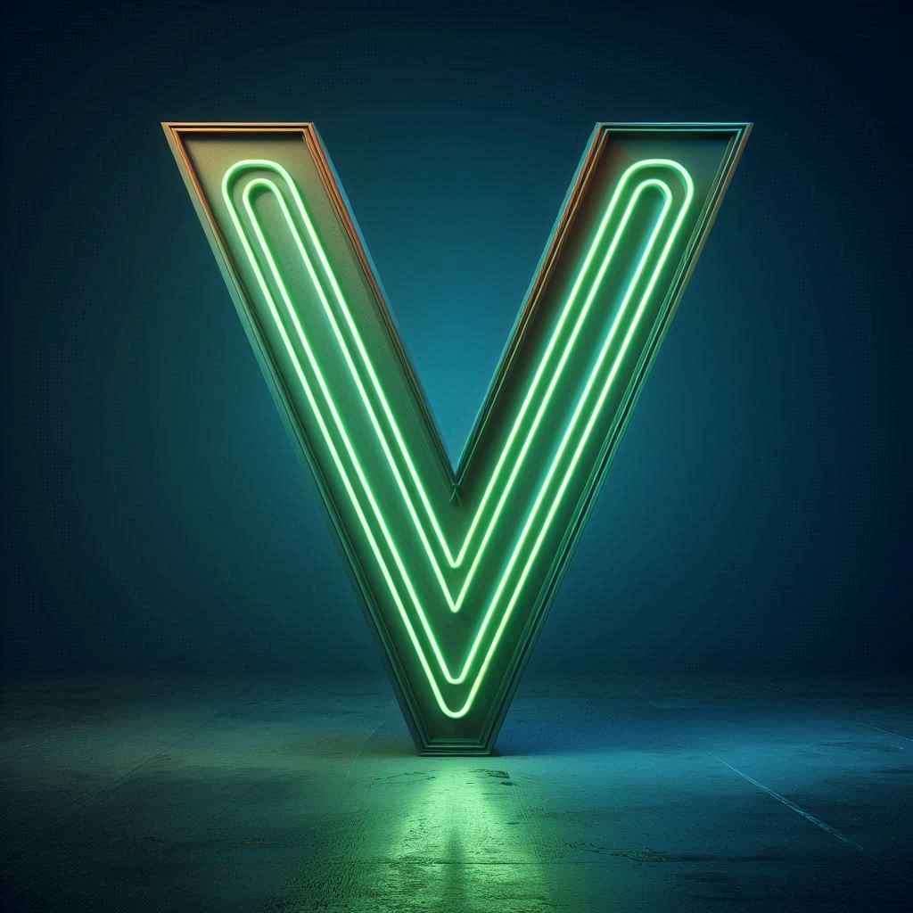 Green neon — letter V