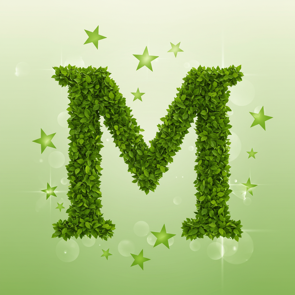 Green stars — letter M