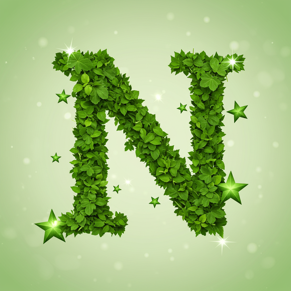 Green stars — letter N