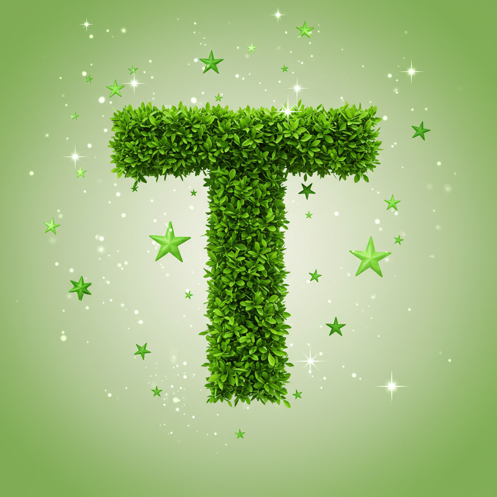 Green stars — letter T