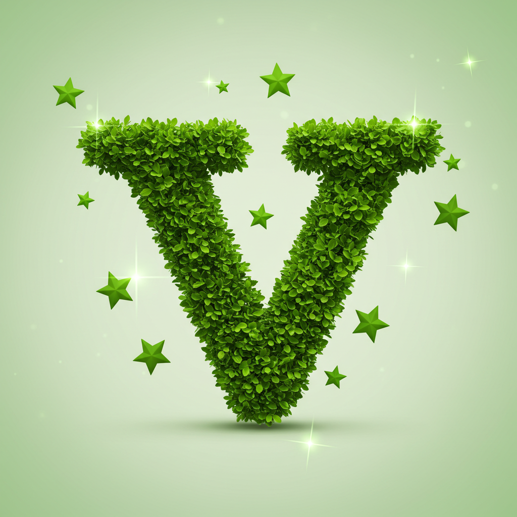 Green stars — letter V