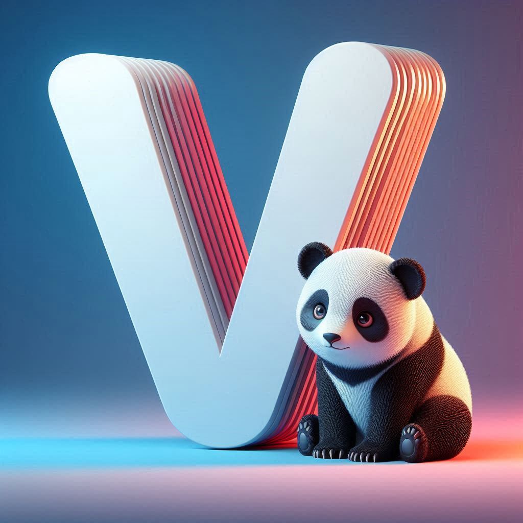 Panda bear — letter V