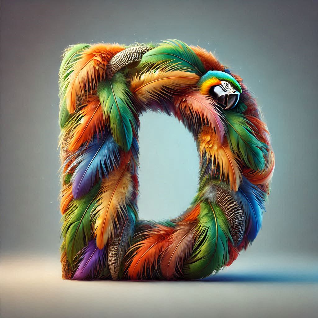 Parrot feathers — letter D (variant 2)
