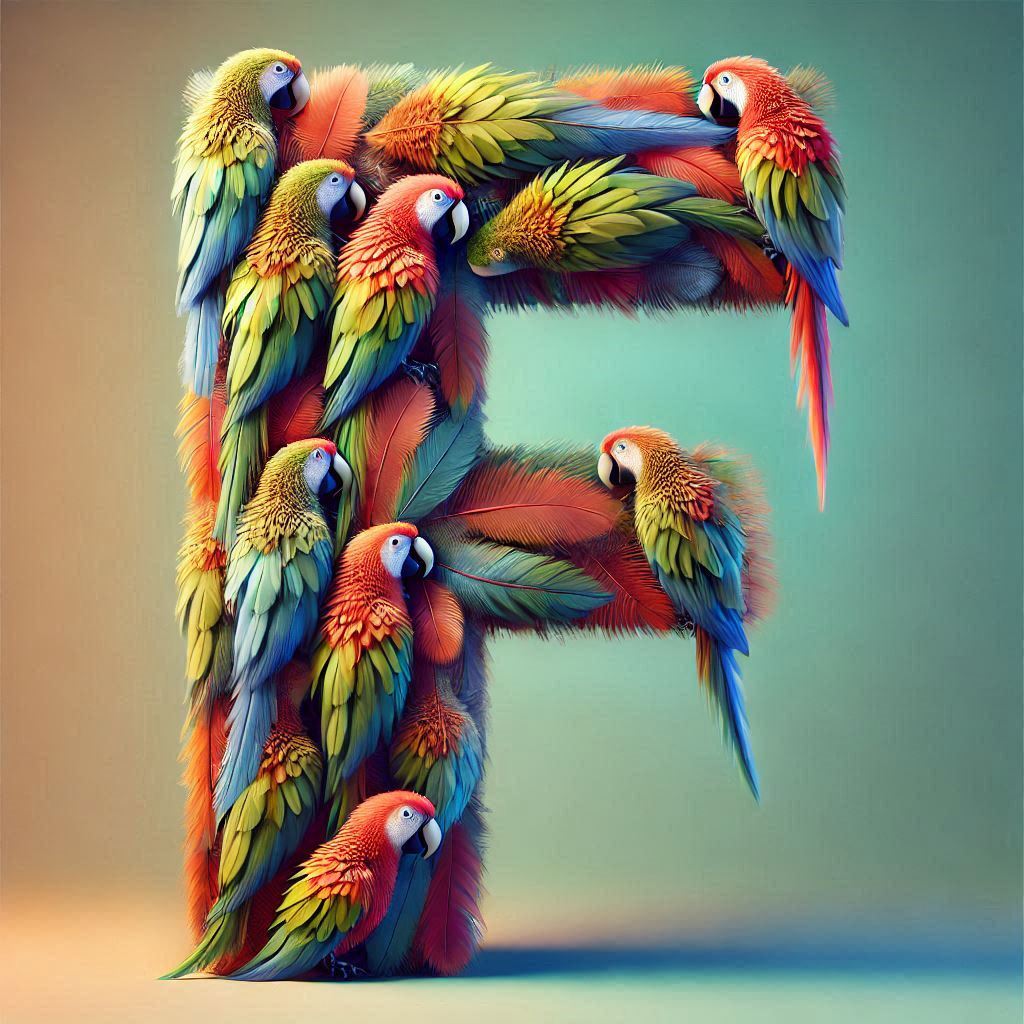 Parrot feathers — letter F
