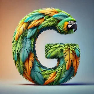 Parrot feathers — letter G (variant 2)