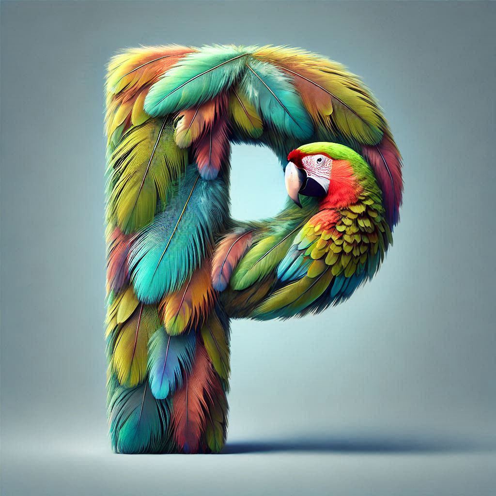 Parrot feathers — letter P