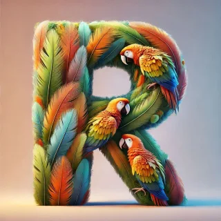 Parrot feathers — letter R (variant 2)