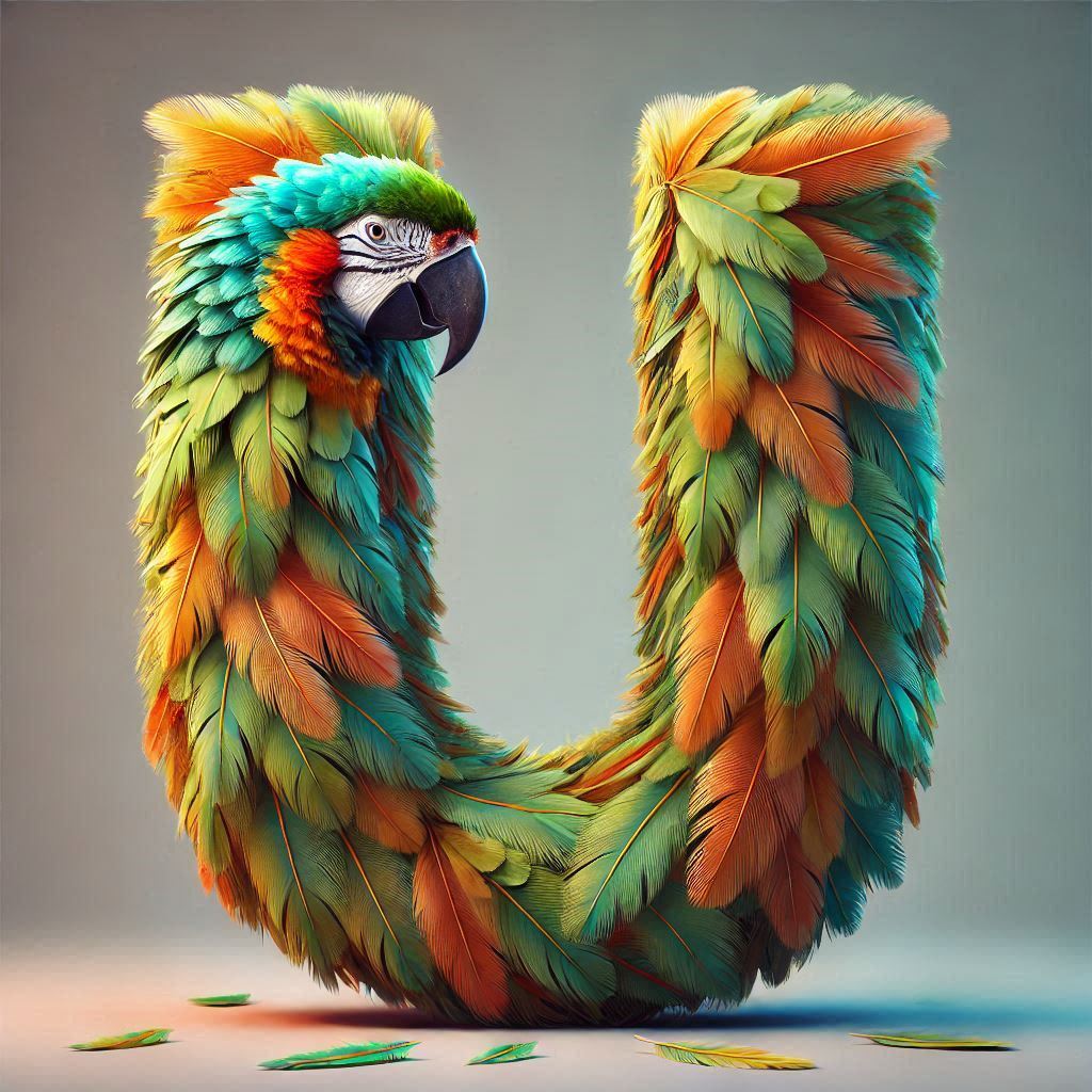 Parrot feathers — letter U (variant 2)