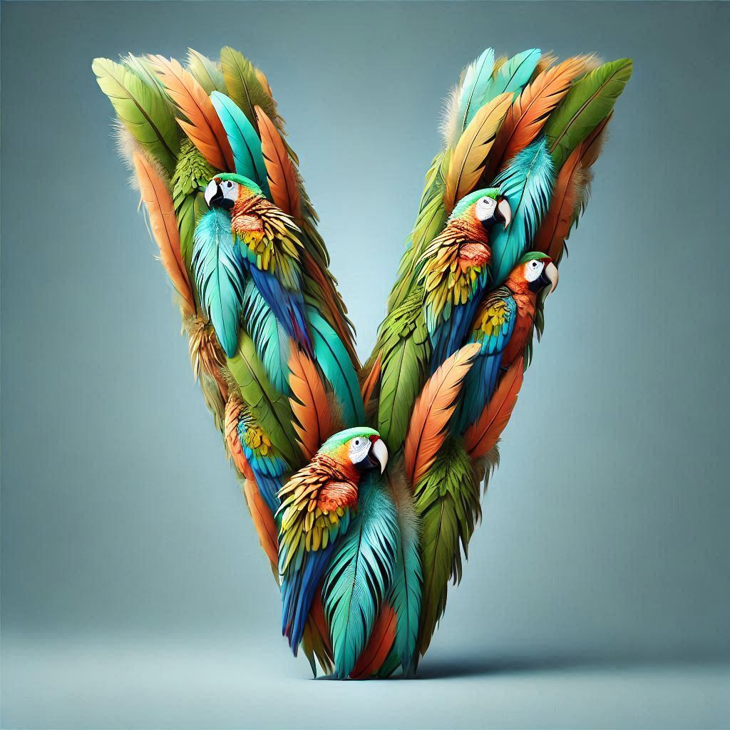 Parrot feathers — letter V (variant 2)