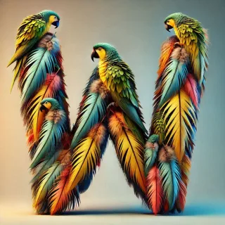 Parrot feathers — letter W