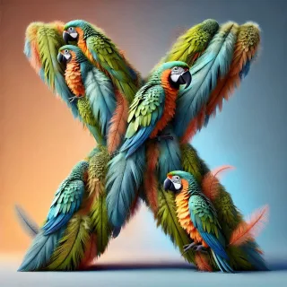 Parrot feathers — letter X (variant 2)