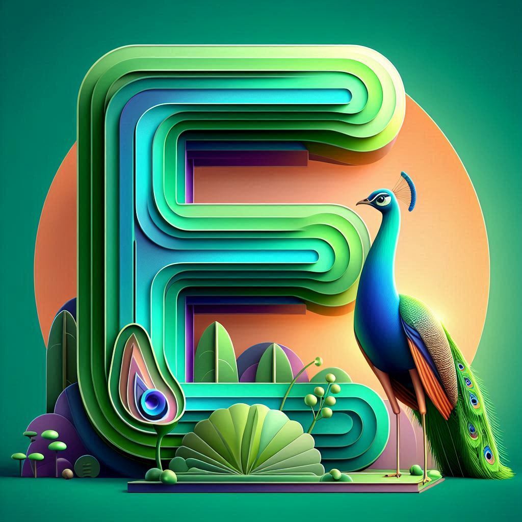 Peacock — letter E (variant 2)