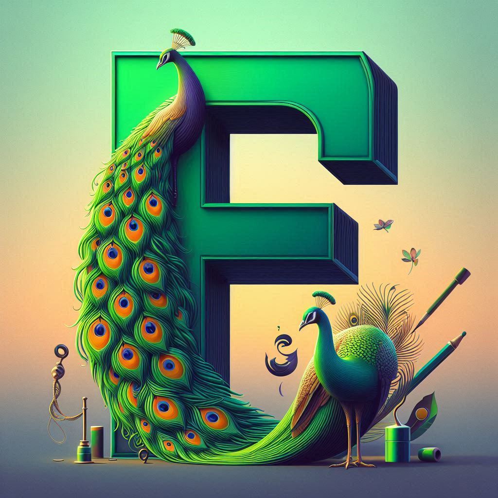 Peacock — letter F (variant 2)