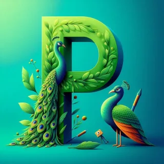 Peacock — letter P (variant 2)