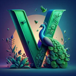 Peacock — letter V (variant 2)