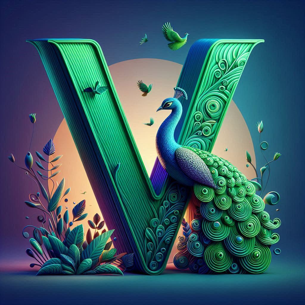 Peacock — letter V (variant 2)