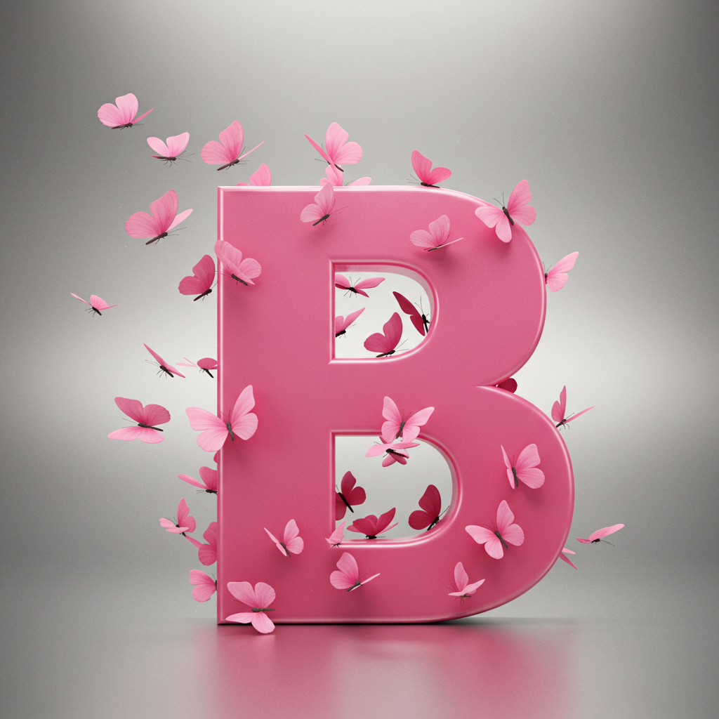 Pink butterflies — letter B (variant 2)