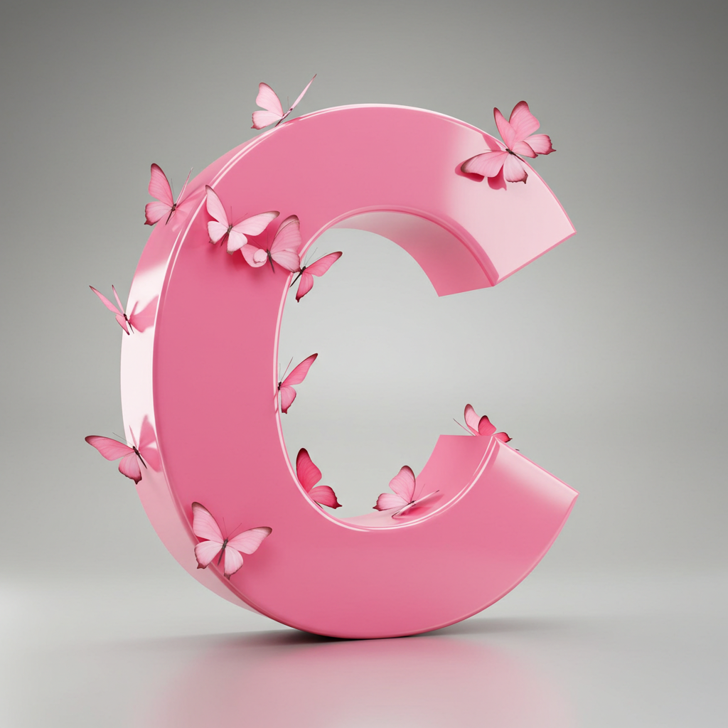 Pink butterflies — letter C (variant 2)