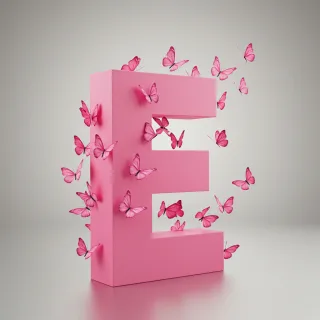 Pink butterflies — letter E (variant 2)
