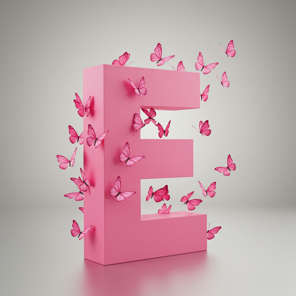 Pink butterflies — letter E (variant 2)