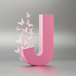 Pink butterflies — letter J (variant 2)