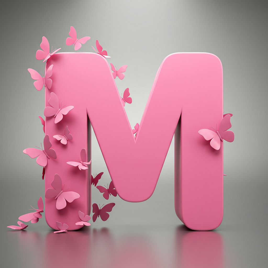 Pink butterflies — letter M (variant 2)