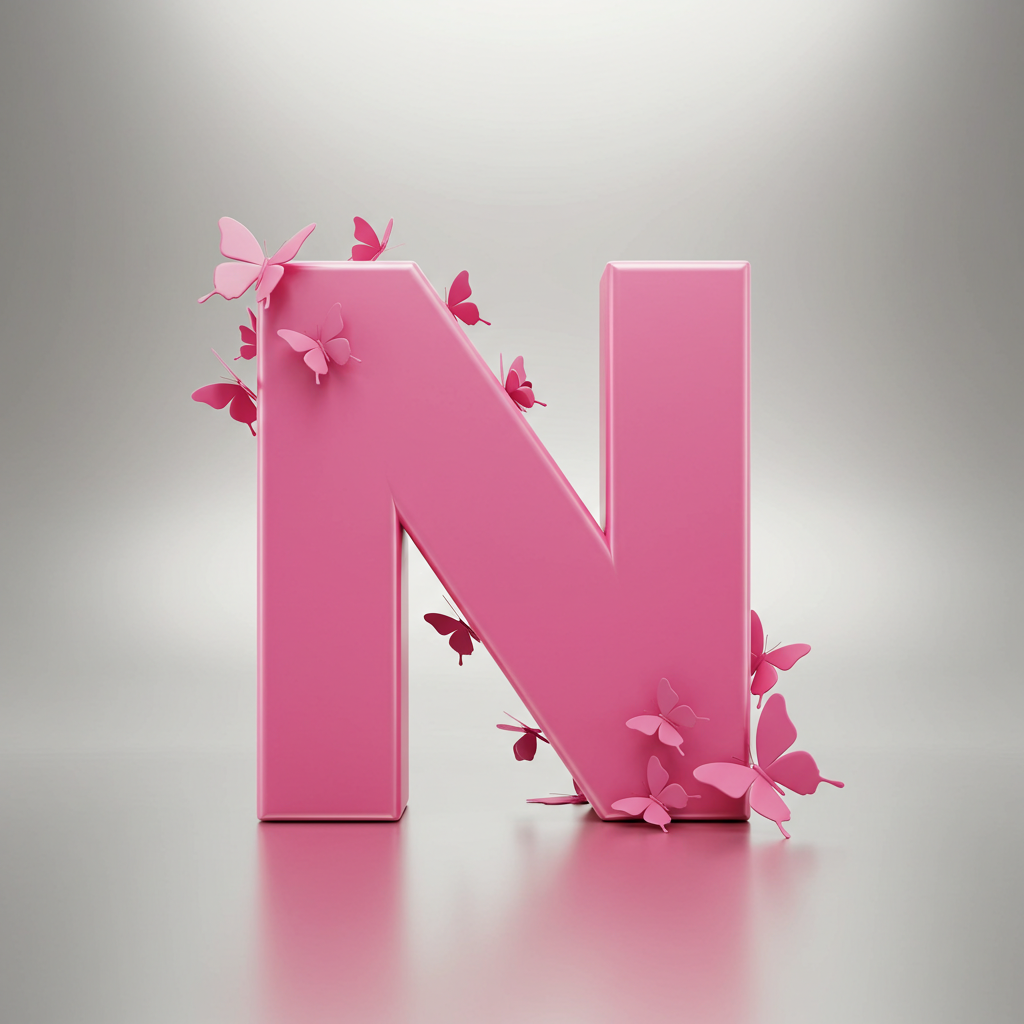 Pink butterflies — letter N