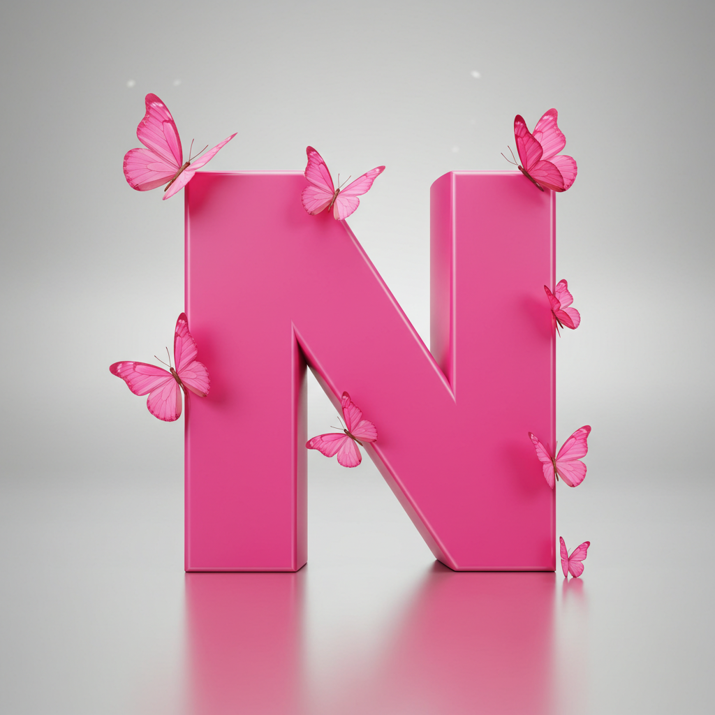 Pink butterflies — letter N (variant 2)