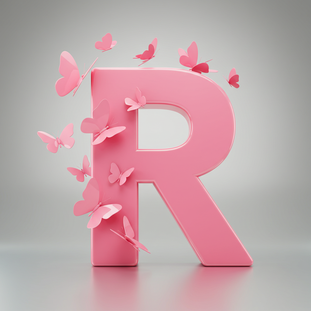 Pink butterflies — letter R (variant 2)
