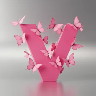 Pink butterflies — letter V (variant 2)
