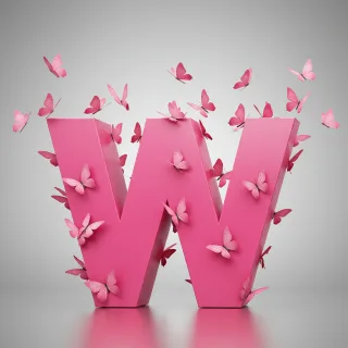 Pink butterflies — letter W