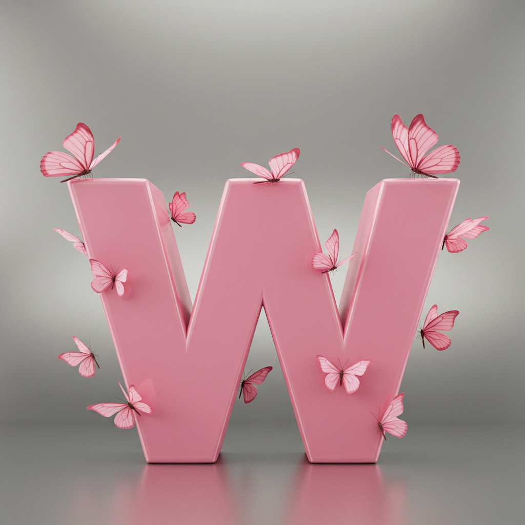 Pink butterflies — letter W (variant 2)