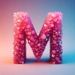Pink crystals — letter M