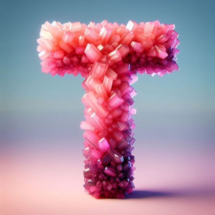 Pink crystals — letter T