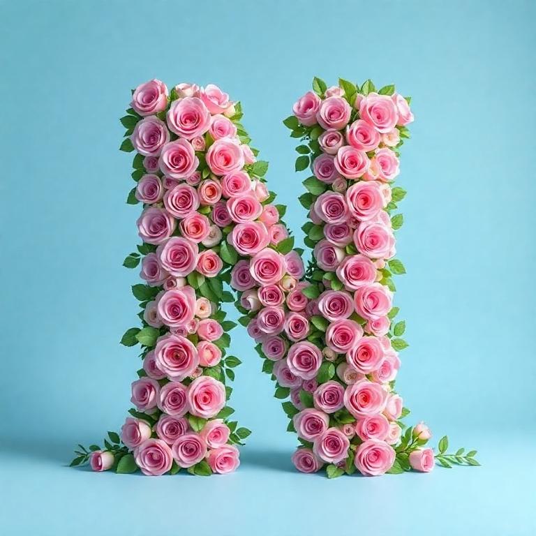 Pink roses — letter N