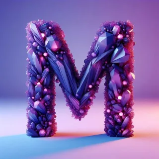 Purple crystal — letter M