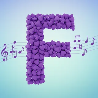 Purple hearts — letter F (variant 2)