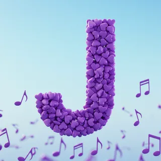 Purple hearts — letter J (variant 2)