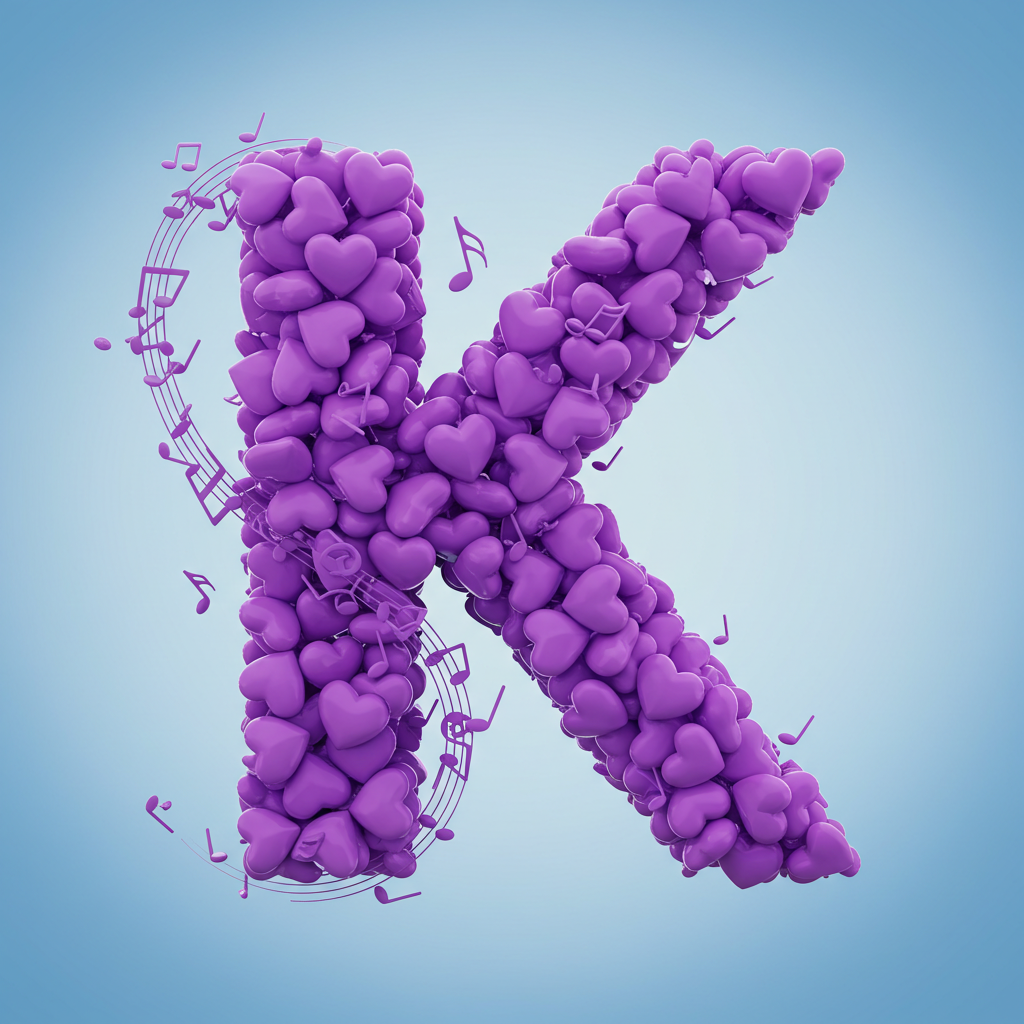 Purple hearts — letter K (variant 2)
