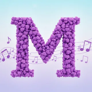 Purple hearts — letter M (variant 2)