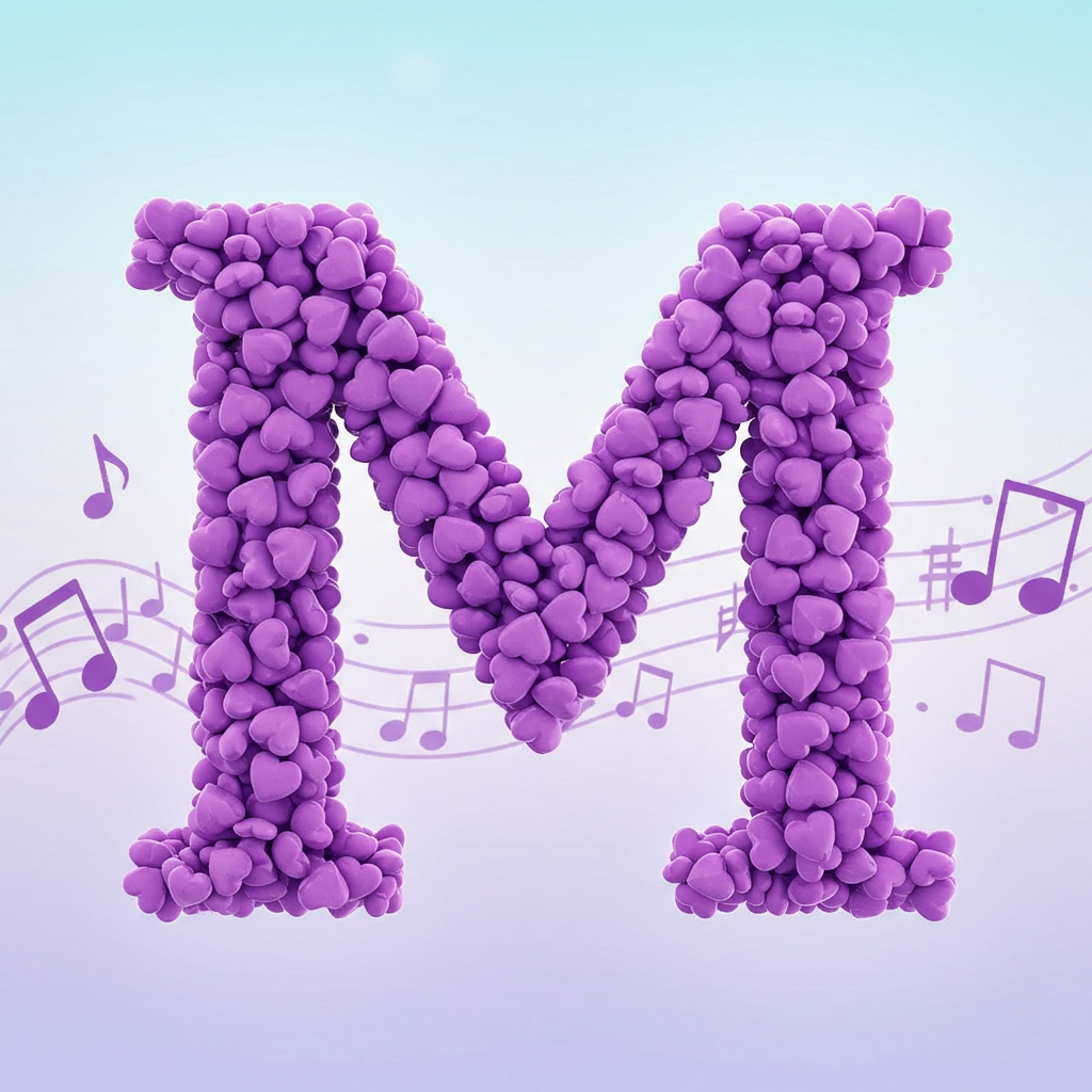 Purple hearts — letter M (variant 2)
