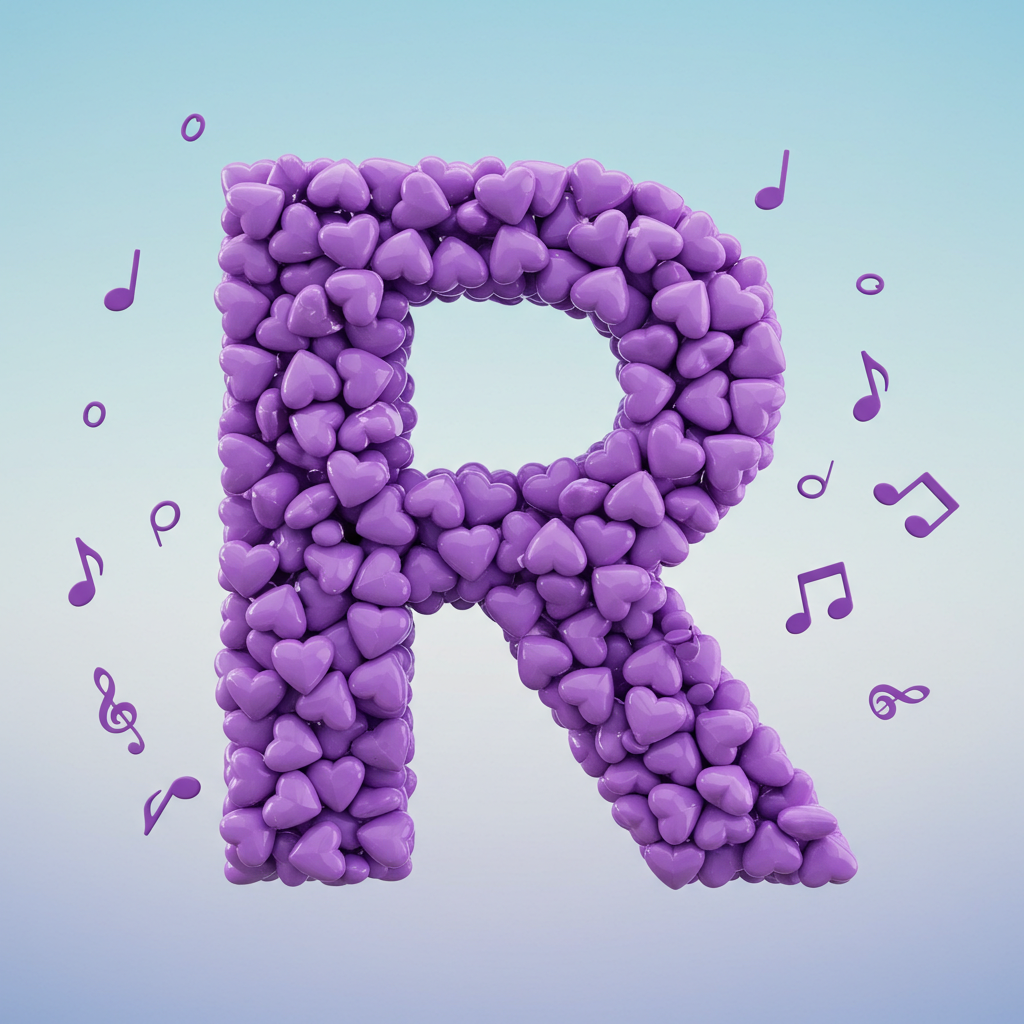 Purple hearts — letter R (variant 2)