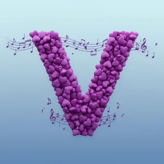 Purple hearts — letter V (variant 2)