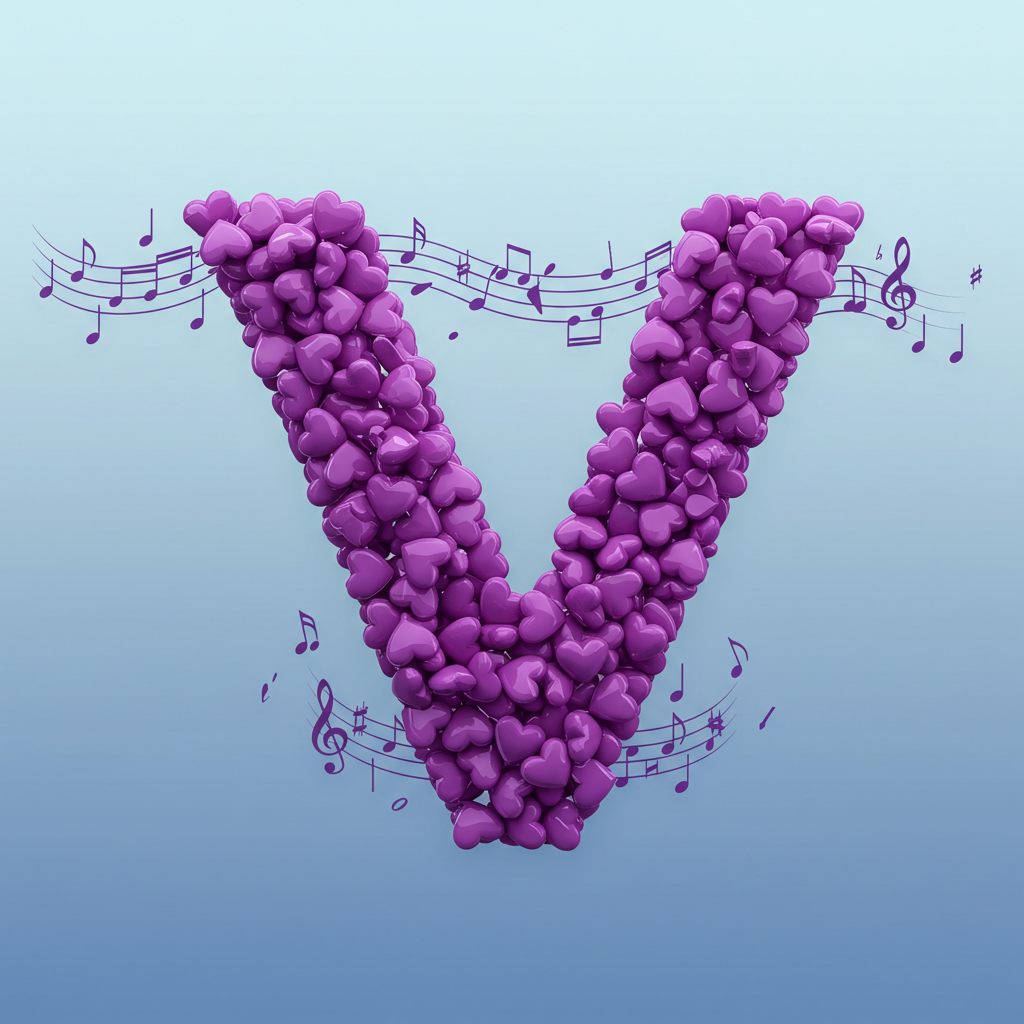 Purple hearts — letter V (variant 2)