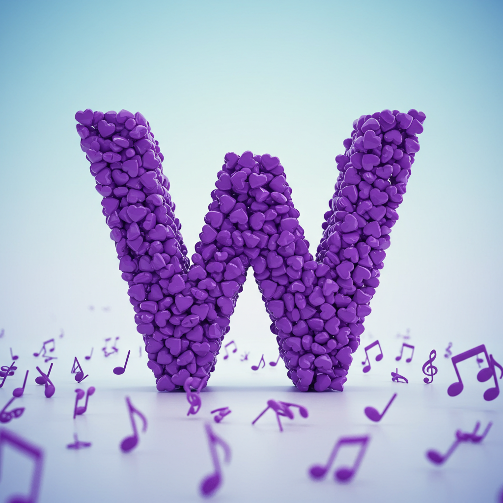 Purple hearts — letter W (variant 2)