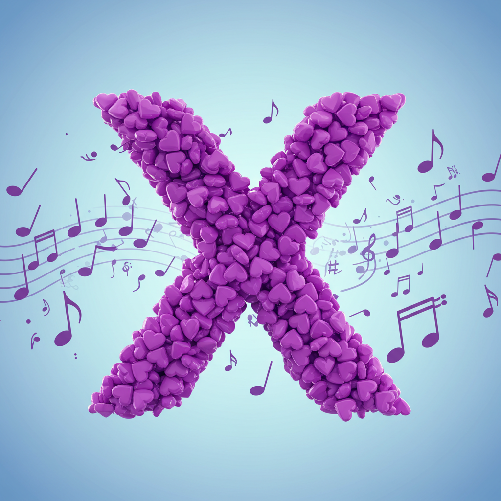 Purple hearts — letter X (variant 2)